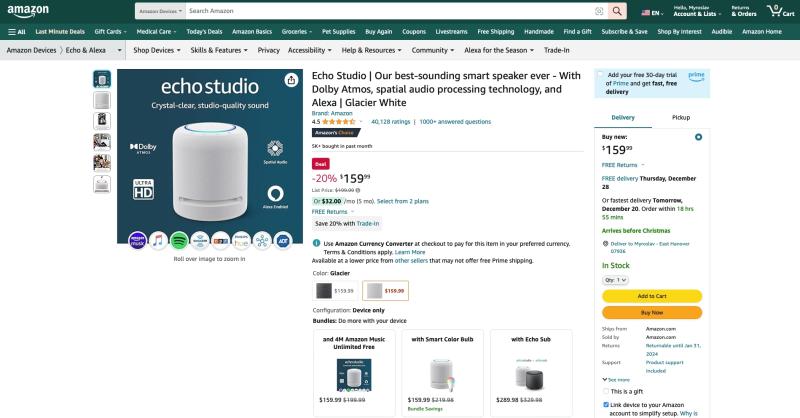 Amazon Echo Studio с пространственным звуком теперь со скидкой 40 долларов