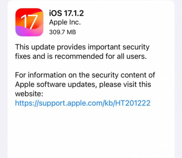 Apple выпустила обновление iOS 17.1.2: обновляйтесь быстрее, если для вас важна безопасность