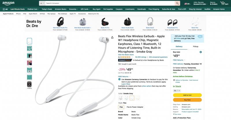 Beats Flex с чипом Apple W1 и временем автономной работы до 12 часов можно приобрести на Amazon за 49 долларов США (скидка 20 долларов США)