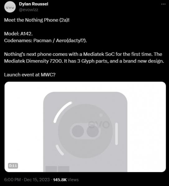 Еще больше подробностей о Nothing Phone (2a): Dimensity 7200, Glyph LED и большой экран!