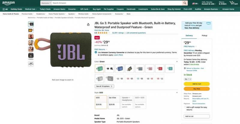 JBL Go 3 на Amazon: компактная беспроводная колонка со степенью защиты IP67 за 29 долларов (скидка 20 долларов)