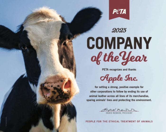 PETA назвала Apple компанией года за отказ от использования шкур животных в аксессуарах