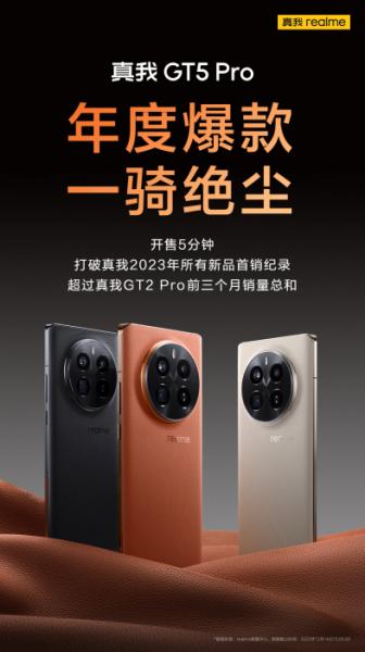 Realme GT 5 Pro установил рекорд продаж среди новинок бренда на 2023 год — рецепт успеха найден!