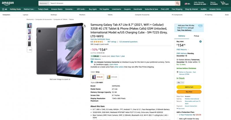 Samsung Galaxy Tab A7 Lite с LTE доступен на Amazon со скидкой 30 долларов
