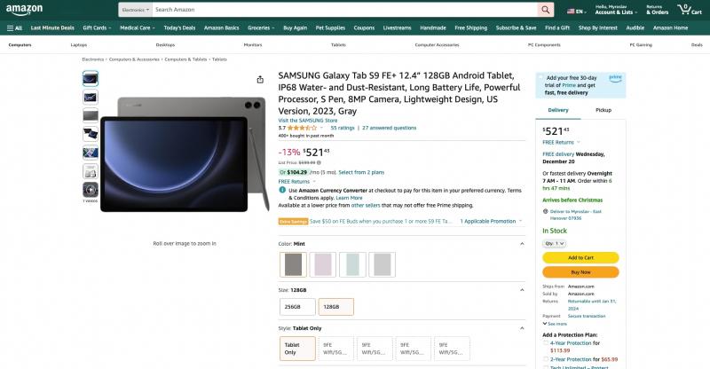 Samsung Galaxy Tab S9 FE+ продается со скидкой 78 долларов на Amazon