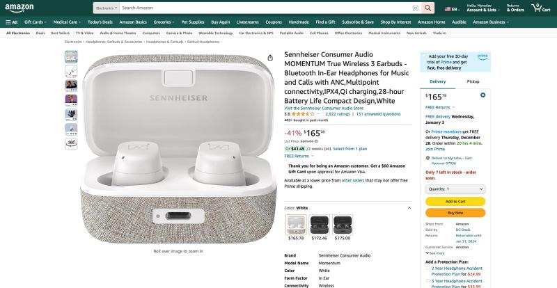 Sennheiser MOMENTUM True Wireless 3 на Amazon: флагманские наушники TWS со скидкой 114 долларов