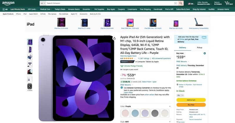 Скидка до 120 долларов: iPad Air 5 с чипом M1 доступен на Amazon по рекламной цене