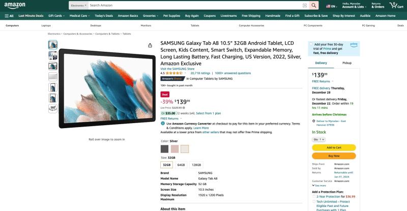 Скидка до 150 долларов: Samsung Galaxy Tab A8 с 10,5-дюймовым экраном можно купить на Amazon по акционной цене