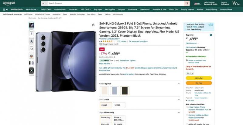 Скидка до 370 долларов: Samsung Galaxy Fold 5 доступен на Amazon по рекламной цене