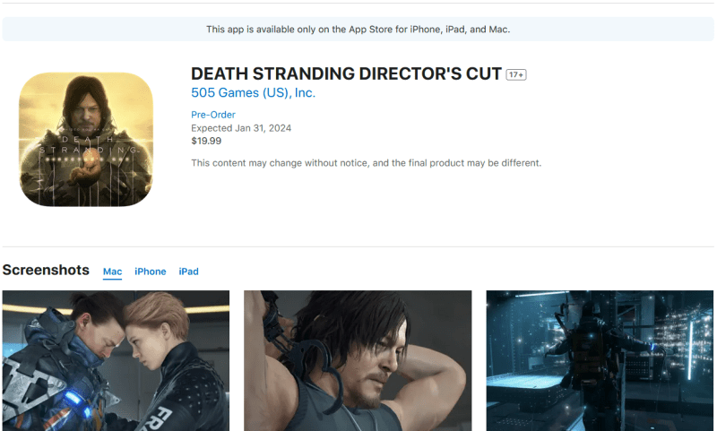 Режиссерская версия Death Stranding выйдет на устройствах Apple 31 января
