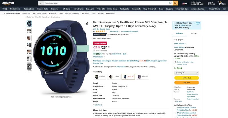 Garmin Vivoactive 5 на Amazon: умные спортивные часы со скидкой 68 долларов