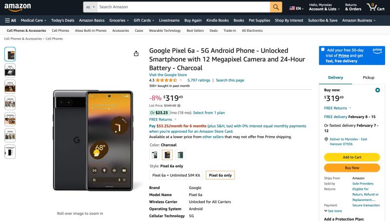 Google Pixel 6a доступен на Amazon по цене менее 330 долларов