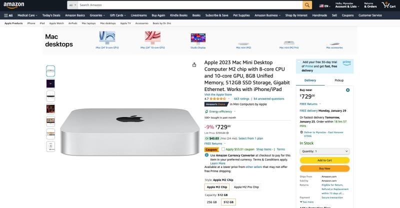 Mac mini с чипом M2 доступен на Amazon со скидками до 123 долларов