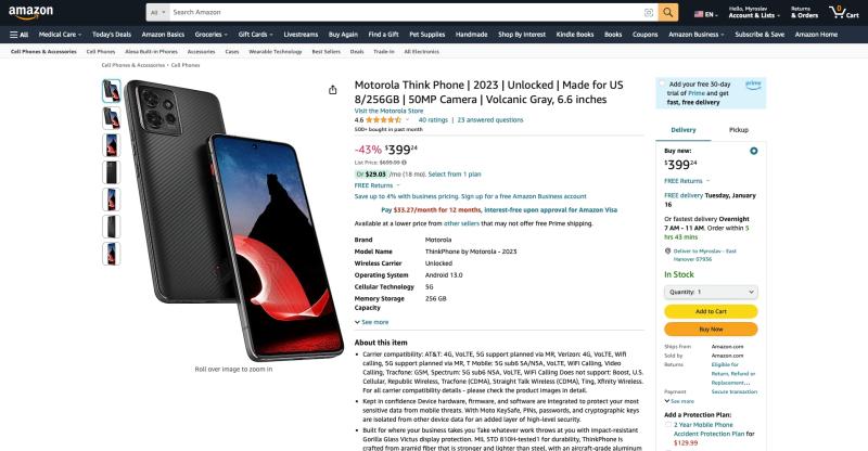 На Motorola Think Phone скидка 300 долларов на Amazon