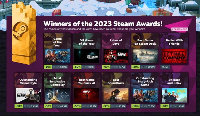 Объявлены победители The Steam Awards 2023: Baldur’s Gate III стала лучшей игрой года по мнению игроков