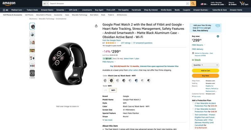 Сегодняшняя сделка: Google Pixel Watch 2 со скидкой 50 долларов на Amazon