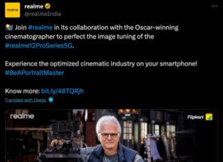 Realme сотрудничает с известным кинооператором Клаудио Миранда ради серии Realme 12 Pro