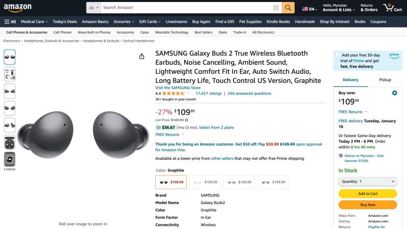 Samsung Galaxy Buds 2 доступен на Amazon за 109 долларов (скидка 40 долларов)