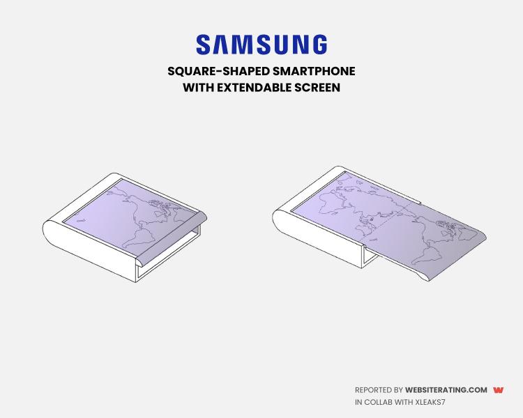 Samsung получила патент на квадратный смартфон с выдвижным дисплеем