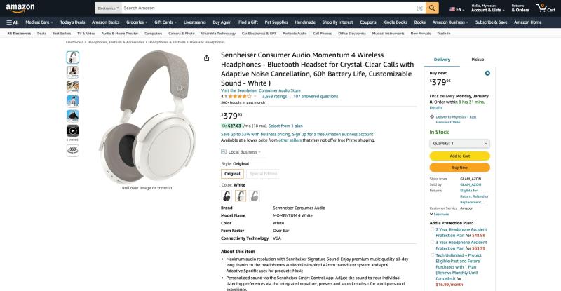 Sennheiser Momentum 4 на Amazon: бездротові навушники з ANC та знижка 102 долари