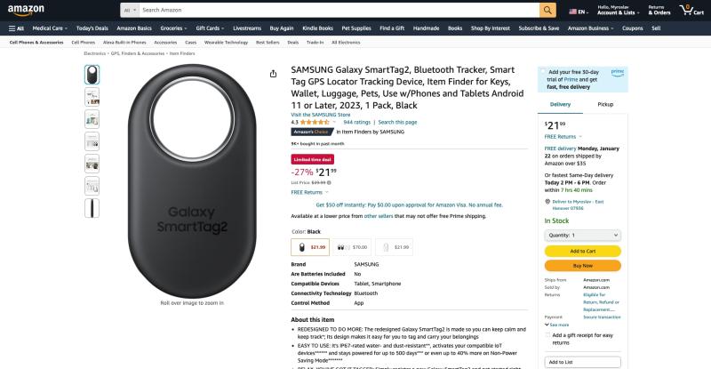 Скидка до 29 долларов: Samsung Galaxy SmartTag 2 доступен на Amazon по рекламной цене