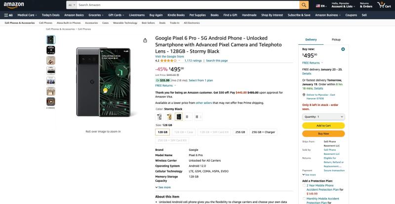 Скидка до 440 долларов: Google Pixel 6 Pro доступен на Amazon по отличной цене