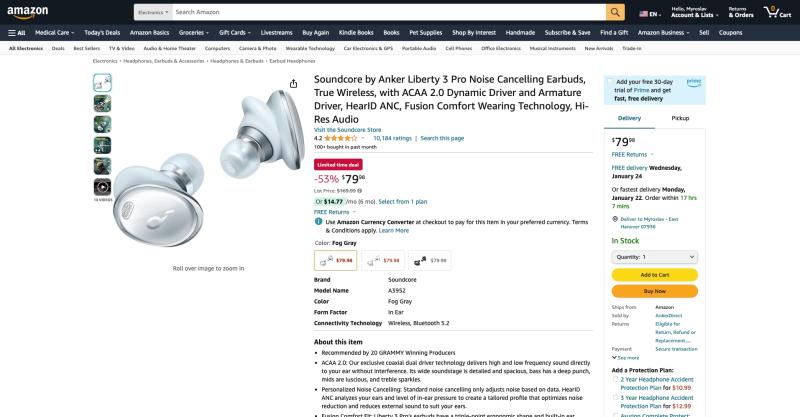 Наушники Soundcore Liberty 3 Pro TWS с поддержкой ANC, Hi-Res Audio и LDAC доступны на Amazon со скидкой 90 долларов