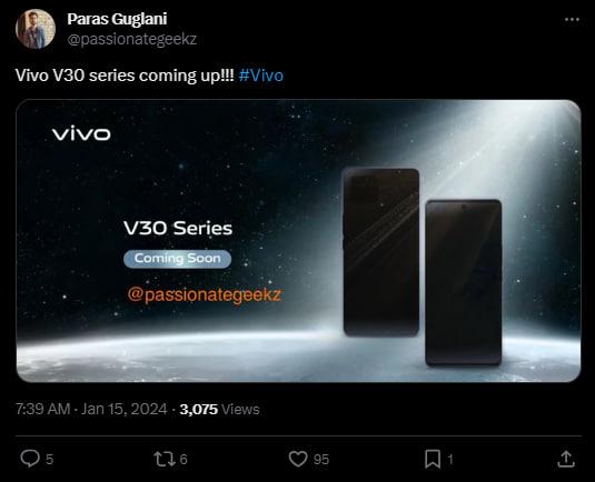 В сеть просочились постеры серии Vivo V30, указывающие на предстоящий выпуск смартфонов.