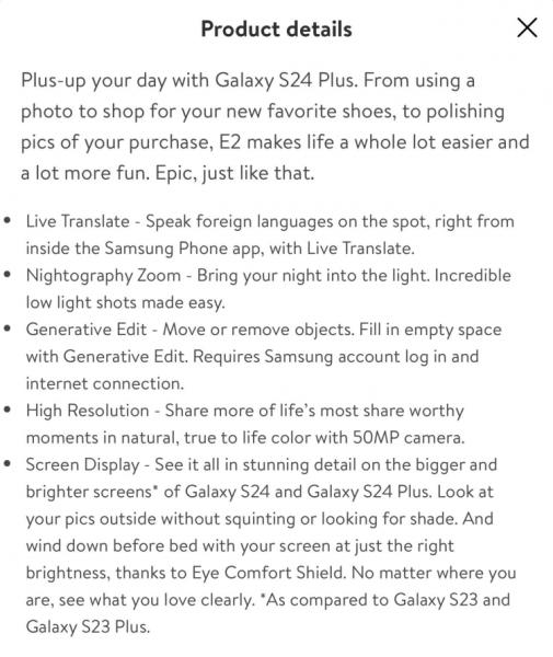 В одном из магазинов США разместили страницу с Galaxy S24 Ultra и S24+ — официальные характеристики и характеристики уже в сети