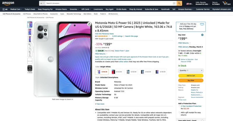 Moto G Power 5G (2023 г.) с экраном 120 Гц, чипом Dimensity 930 и аккумулятором емкостью 5000 мАч доступен на Amazon со скидкой 100 долларов
