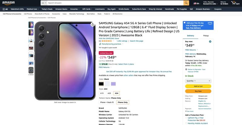 Не только Galaxy Buds 2, но и Samsung Galaxy A54 5G можно приобрести по акционной цене на Amazon