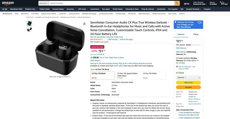 Sennheiser CX Plus доступен на Amazon со скидкой 88 долларов