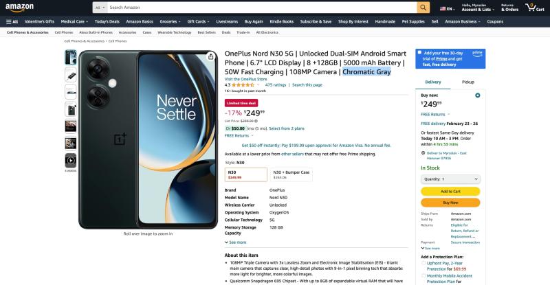 Сэкономьте 50 долларов: OnePlus Nord N30 5G доступен по рекламной цене на Amazon