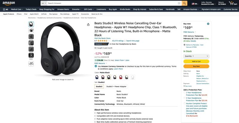 Скидка 52%: Beats Studio 3 доступна на Amazon за 169 долларов