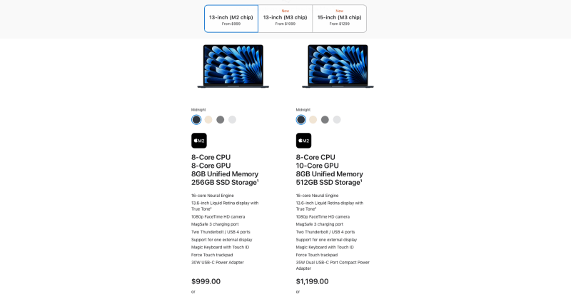 Apple прекратила продажу MacBook Air M1, но продолжила продавать 13-дюймовый MacBook Air с чипом M2