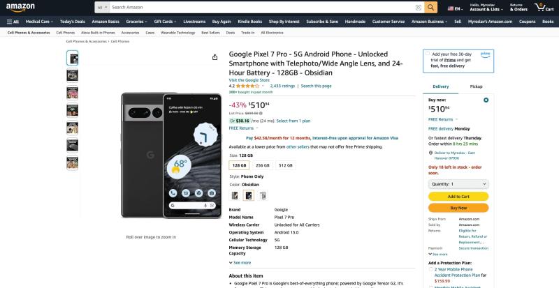 Флагман 2023 года: Google Pixel 7 Pro теперь доступен со скидкой 43% на Amazon