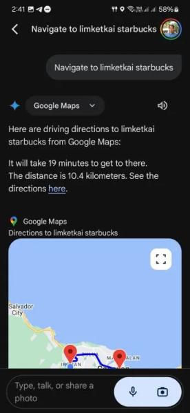 Gemini теперь автоматически переходит к навигации Google Maps на основе запросов маршрута
