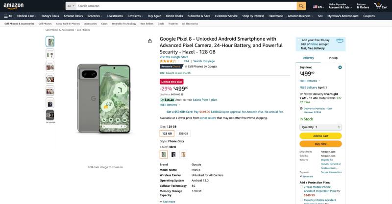 Компактный флагман: скидка 100 долларов на Google Pixel 8 на Amazon