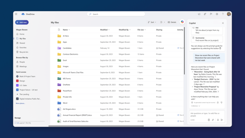 Microsoft объявляет о внедрении Copilot в облачное хранилище OneDrive