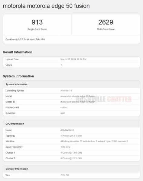 Motorola Edge 50 Fusion с чипом Snapdragon 6 поколения 1 замечен на Geekbench