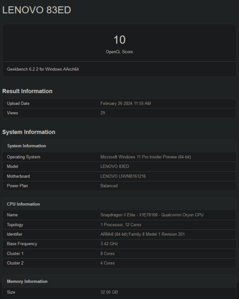 Ноутбуки Lenovo с процессорами Snapdragon X Elite теперь на Geekbench