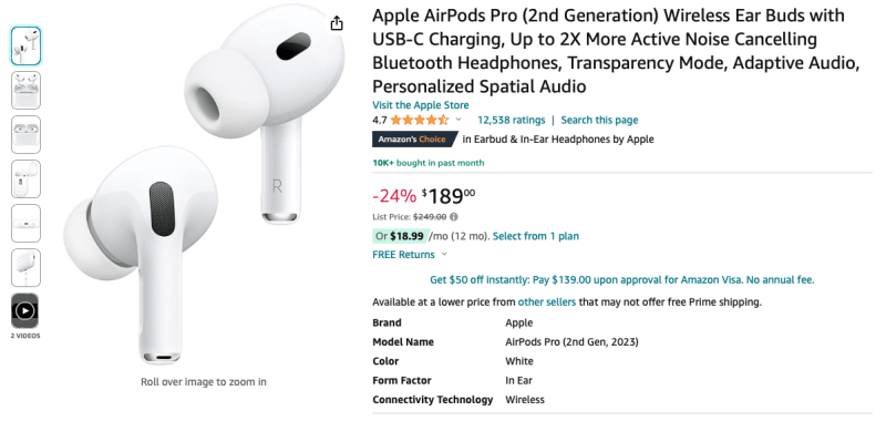 Выгодное предложение: AirPods Pro 2 (USB-C) доступен на Amazon со скидкой 60 долларов