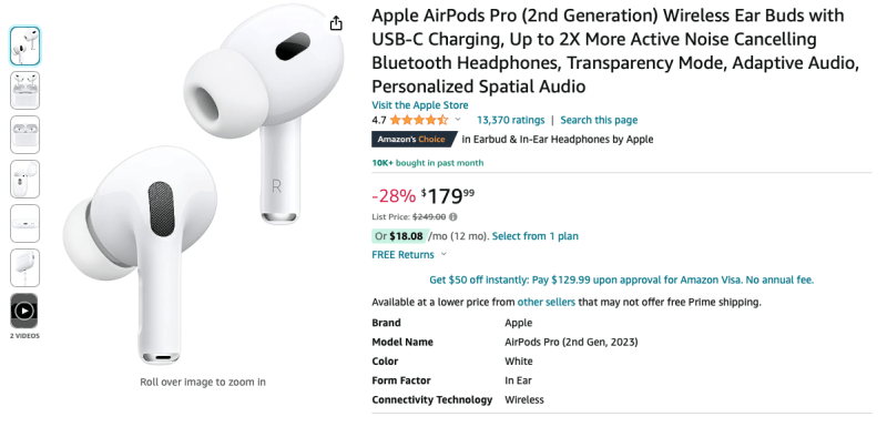 Сегодняшняя распродажа: Apple AirPods Pro 2 по рекордно низкой цене (скидка 70 долларов) на Amazon