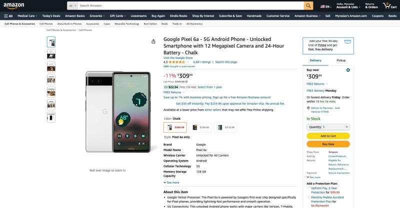 Сегодняшняя распродажа: скидка 40 долларов на Google Pixel 6a на Amazon
