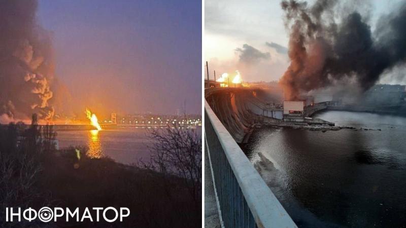 Россияне атаковали плотину Днепрогэса в Запорожье: ракета попала в троллейбус с людьми, на станции продолжается пожар