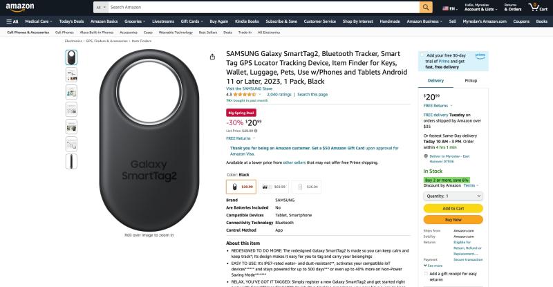 Samsung Galaxy SmartTag 2 доступен по сниженной цене на Amazon