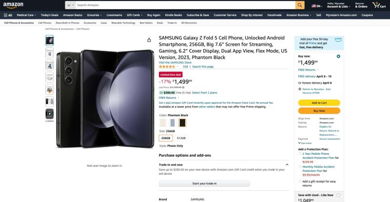 Складаний смартфон Samsung Galaxy Fold 5 доступний зі знижкою 300 доларів на Amazon