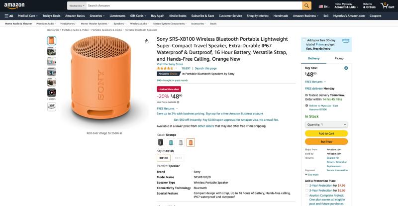 Sony SRS-XB100 от Amazon: беспроводная колонка с защитой IP67 и временем автономной работы до 16 часов продается со скидкой 20