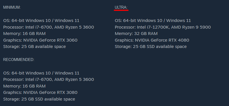 В Steam системные требования «Ultra» указаны на странице «Портал с RTX» на странице «Портал с RTX