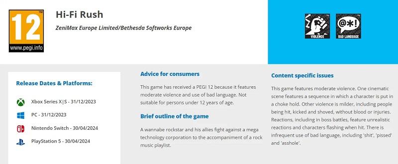 Hi-Fi Rush выйдет на Nintendo Switch? На сайте агентства PEGI обнаружен возрастной рейтинг новой версии экшена
